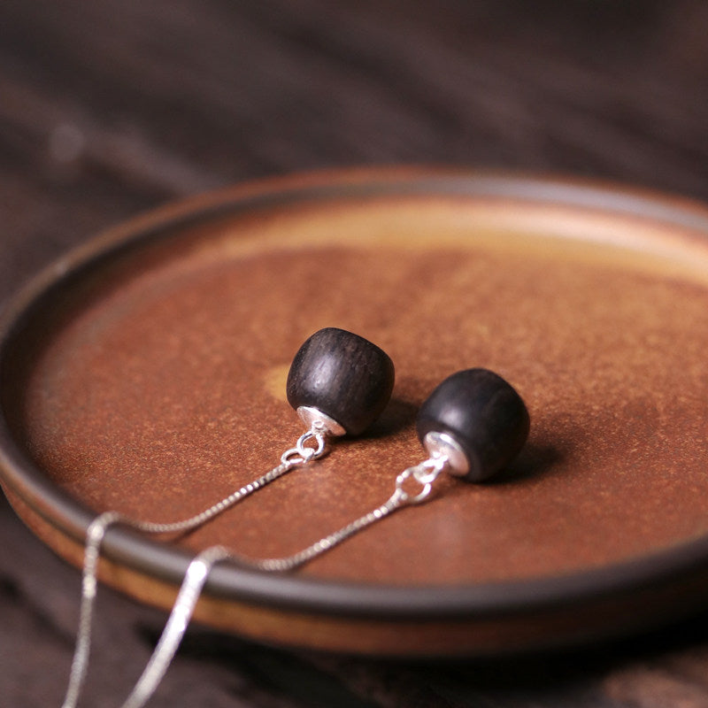Ebony Wood Earrings Grounding Inner Peace Vintage Amulet