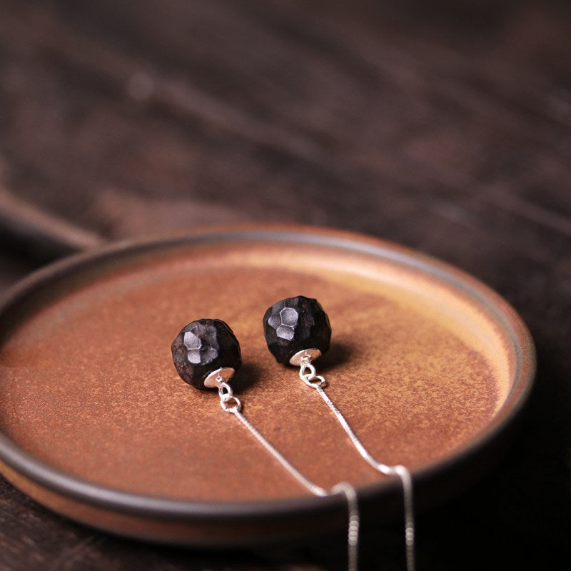 Ebony Wood Earrings Grounding Inner Peace Vintage Amulet
