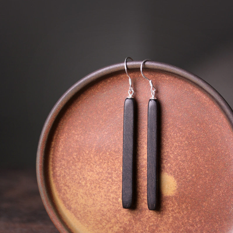 Ebony Wood Earrings Grounding Inner Peace Vintage Amulet